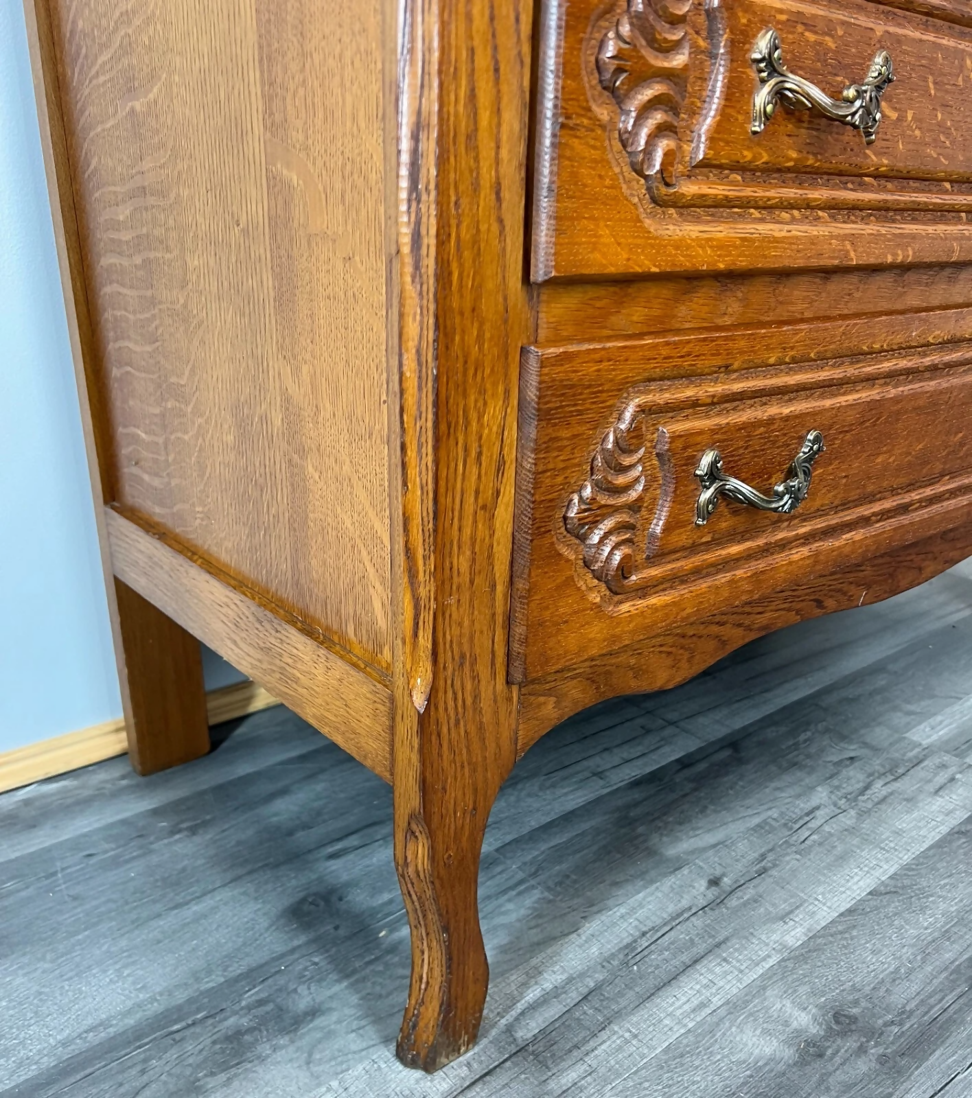 Secretaire Writing Desk Vintage French Oak Bureau Carved Cabinet LOT 3755