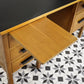 Vintage Oak Faced Mid Century Twin Pedestal Desk with Black Leatherette Top