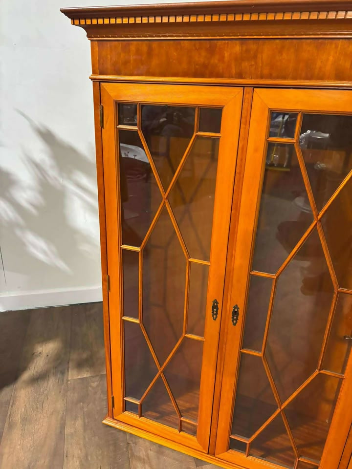 Yew Wood Display Cabinet With Glass Shelves