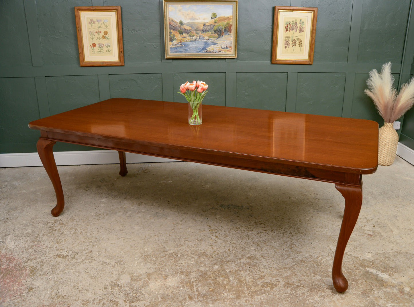 7.5 ft Solid Mahogany Dining Table - 8 Seater - Rectangular - Queen Anne Style