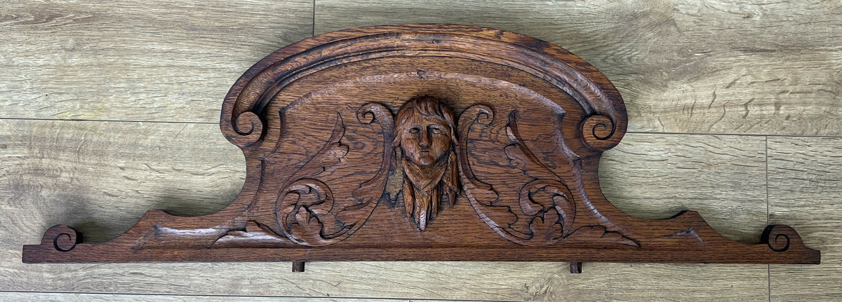 Pediment Antique French Style Oak Carved Decorative Furniture Crest LOT 6540
