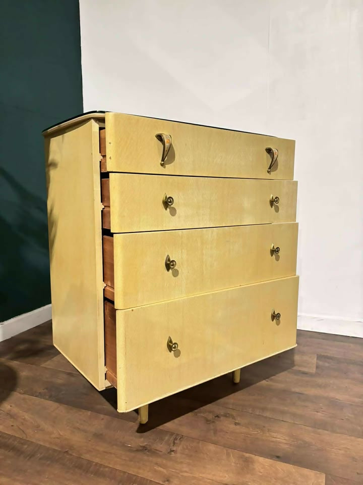 zVintage Chest of Four Drawers with Glass Top circa 1950.