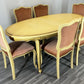 Vintage French Louis XVI Dining Table Set | Shabby Chic Oak Furniture | Includes 6 Upholstered Chairs Carved Detail LOT 4404