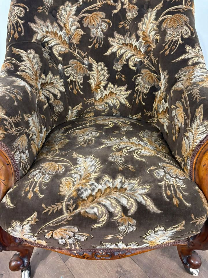 Victorian Upholstered Armchair on Castors