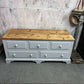 Modern Painted Long Pine Sideboard 5 Drawers Pale Grey Sanded Top Knob Handles