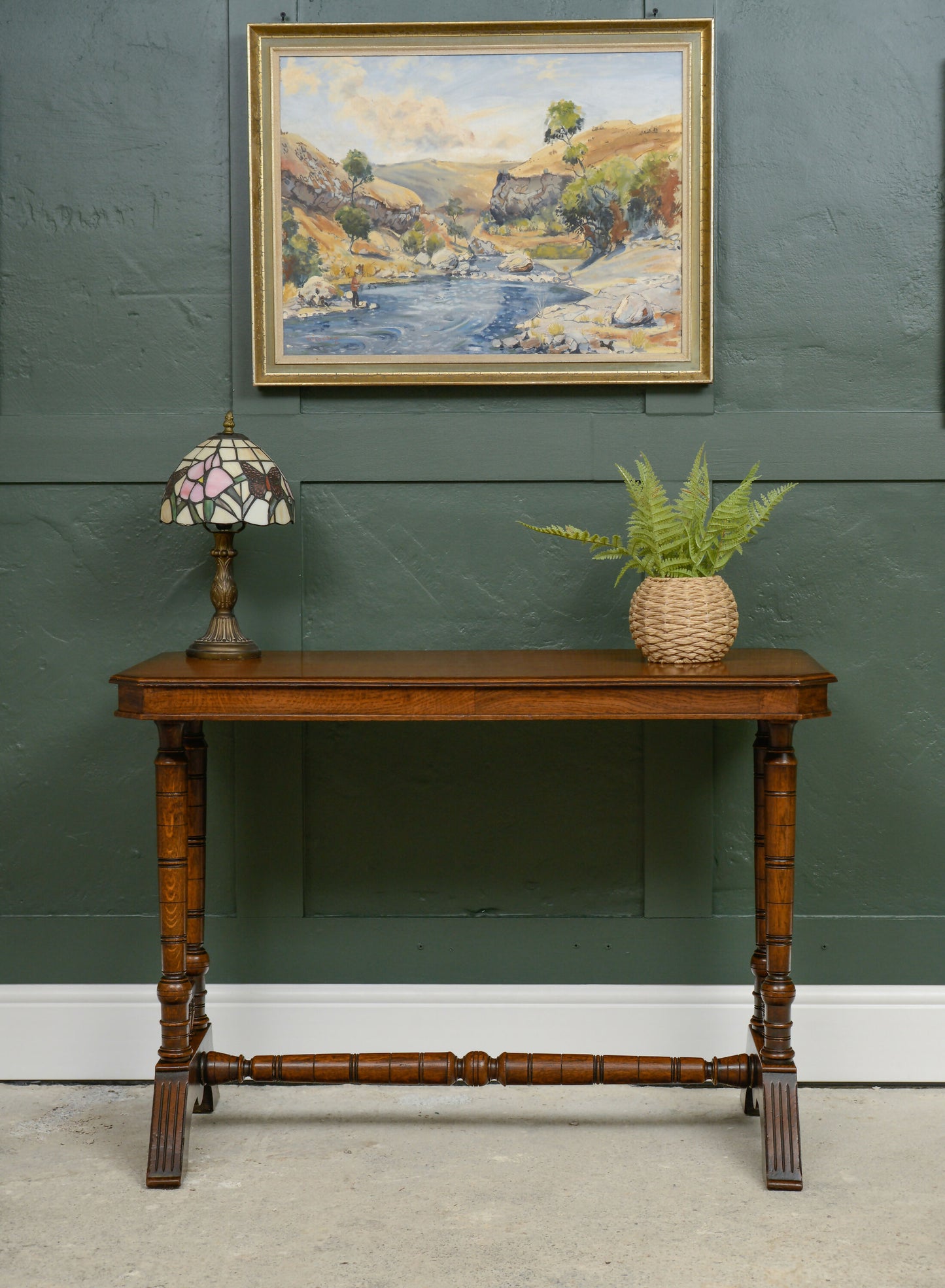 Antique Solid Oak Console Table - Medium Golden Finish