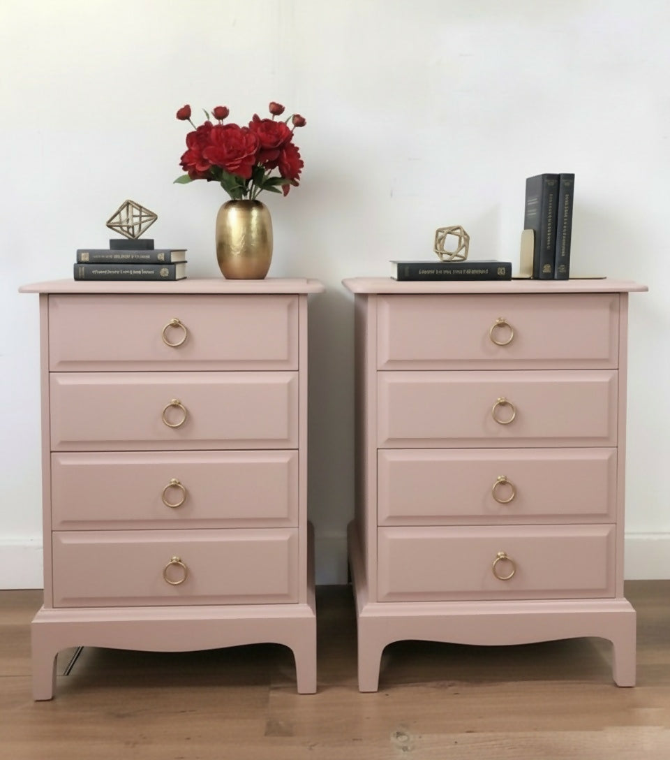 Stag minstrel pink bedside cabinets