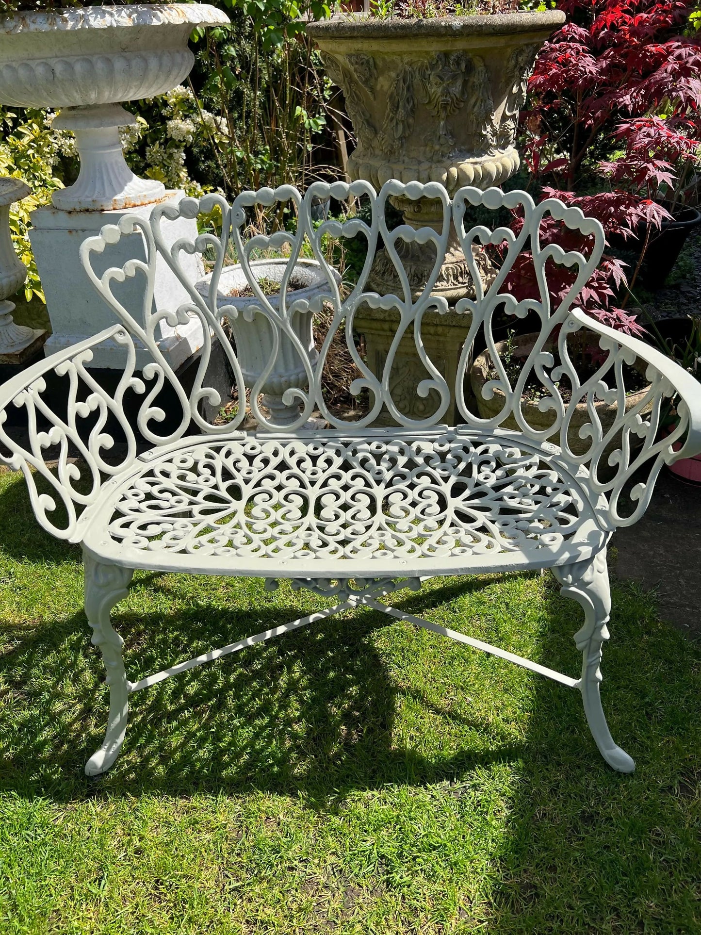 White Love Seat Patio Set with Bench in Pebble Grey