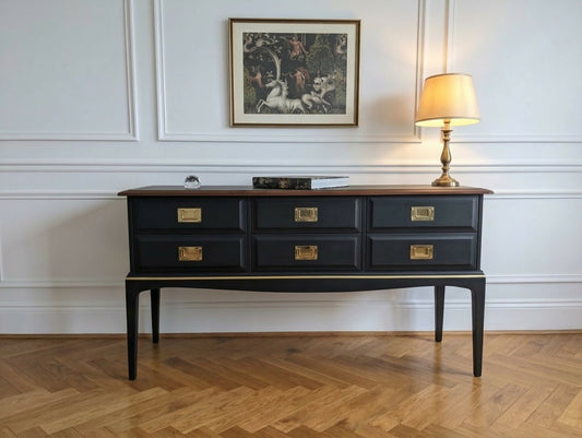 Stag minstrel black gold console table/ mid century modern vintage sideboard