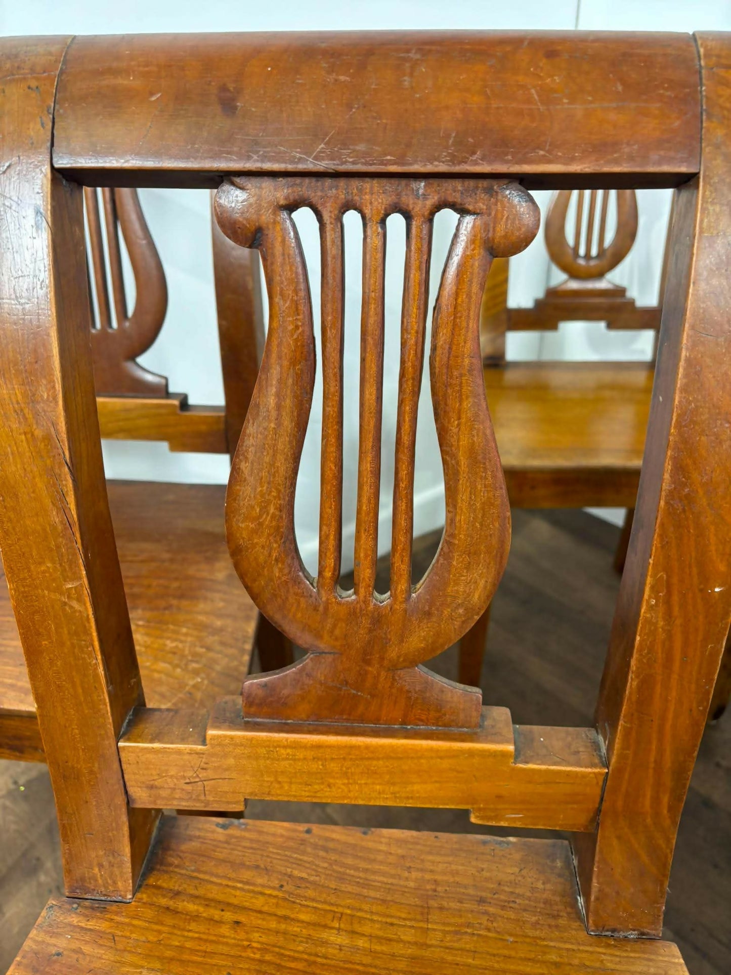 Antique Set of Five Mahogany Lyre Back Dining Chairs