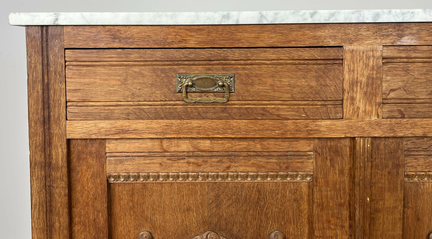 Cabinet Antique French Style Marble Top Oak Sideboard Carved Cupboard LOT 6284