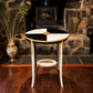 French-Style Oval Side Table - Blush Pink, Black & Gilt Geometric Design