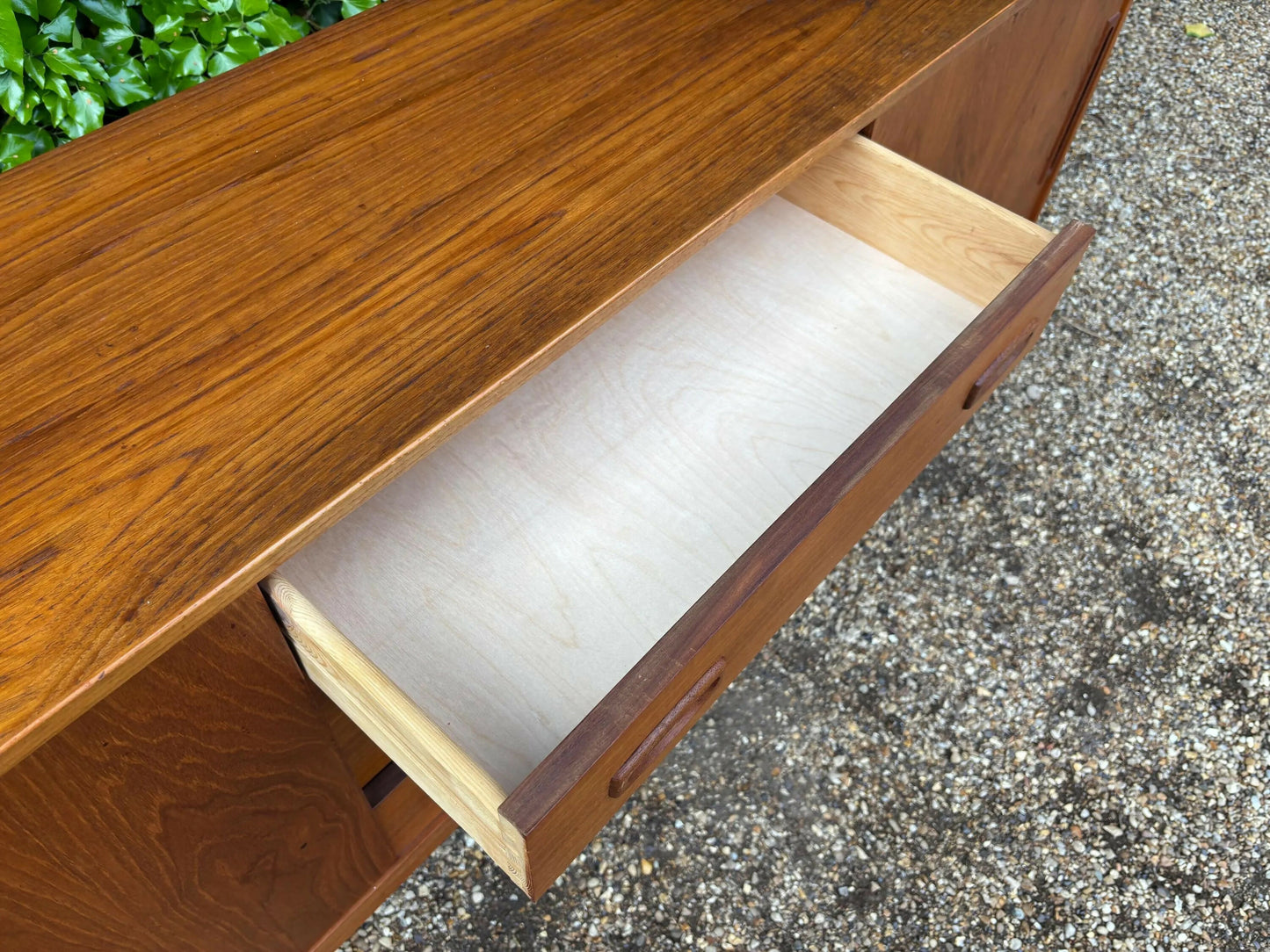 Danish Teak Mid Century Sideboard with Sliding Doors by Clausen and Son
