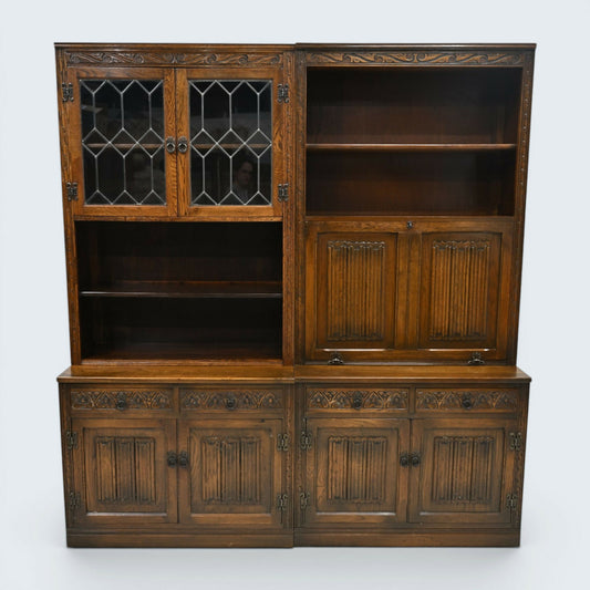 Old Charm Large Wall Unit Bureau Bookcase Storage Light Oak FREE UK Delivery*