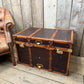 Vintage storage trunk chestnut brown leather