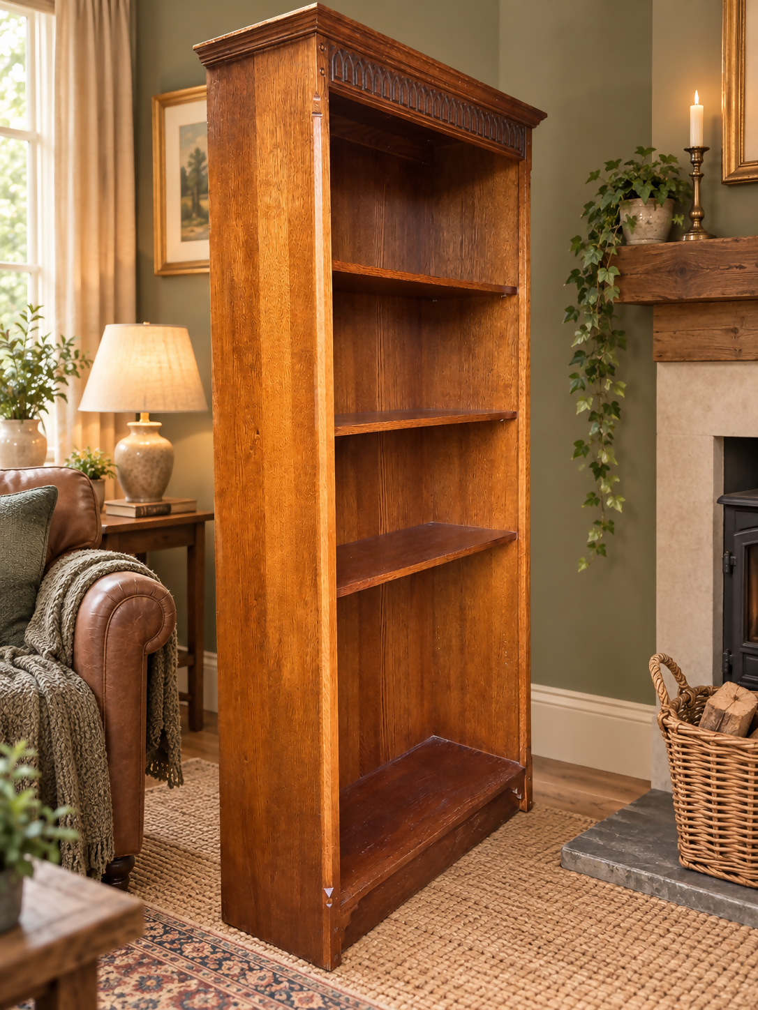 Old Mill Knightsman solid oak bookcase adjustable shelves