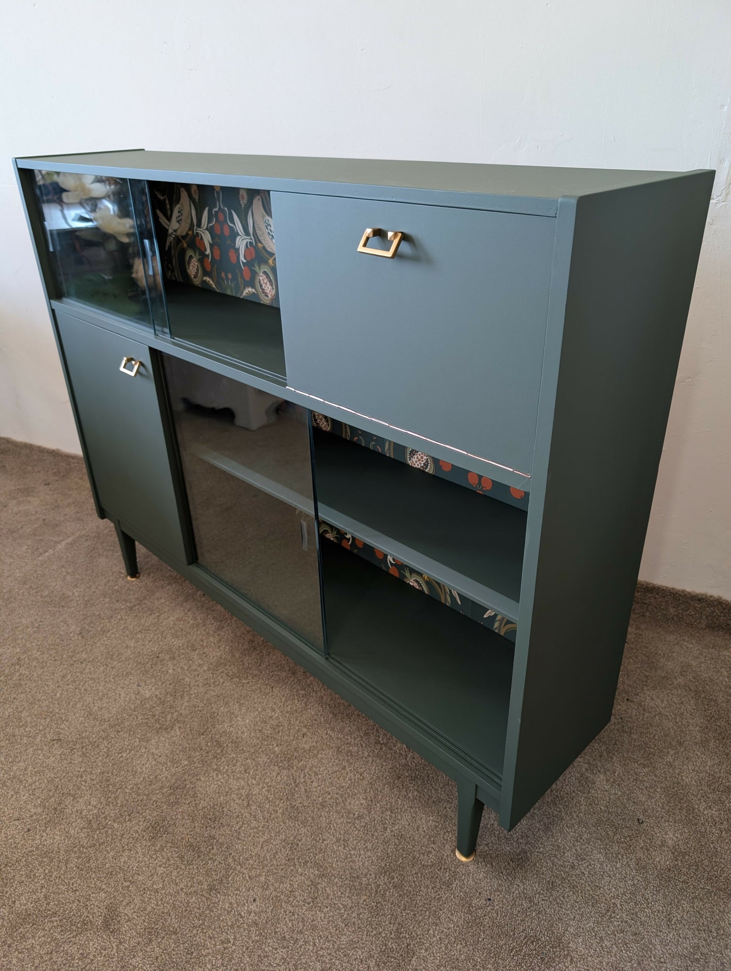 Mid Century Nathan Cocktail Cabinet /.Glass Door Bookcase