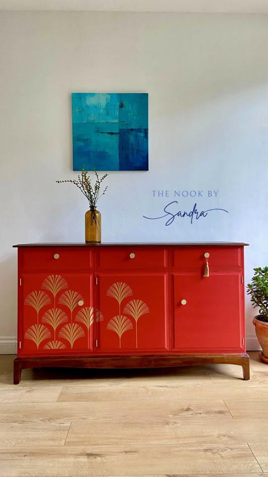 Midcentury Striking Stag Minstrel Mahogany Sideboard