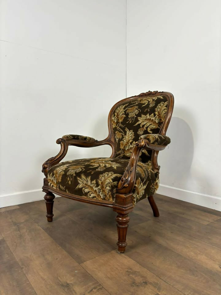 Victorian Armchair Floral Upholstered