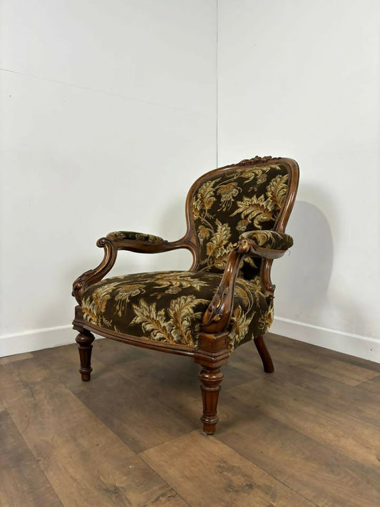 Victorian Armchair Floral Upholstered