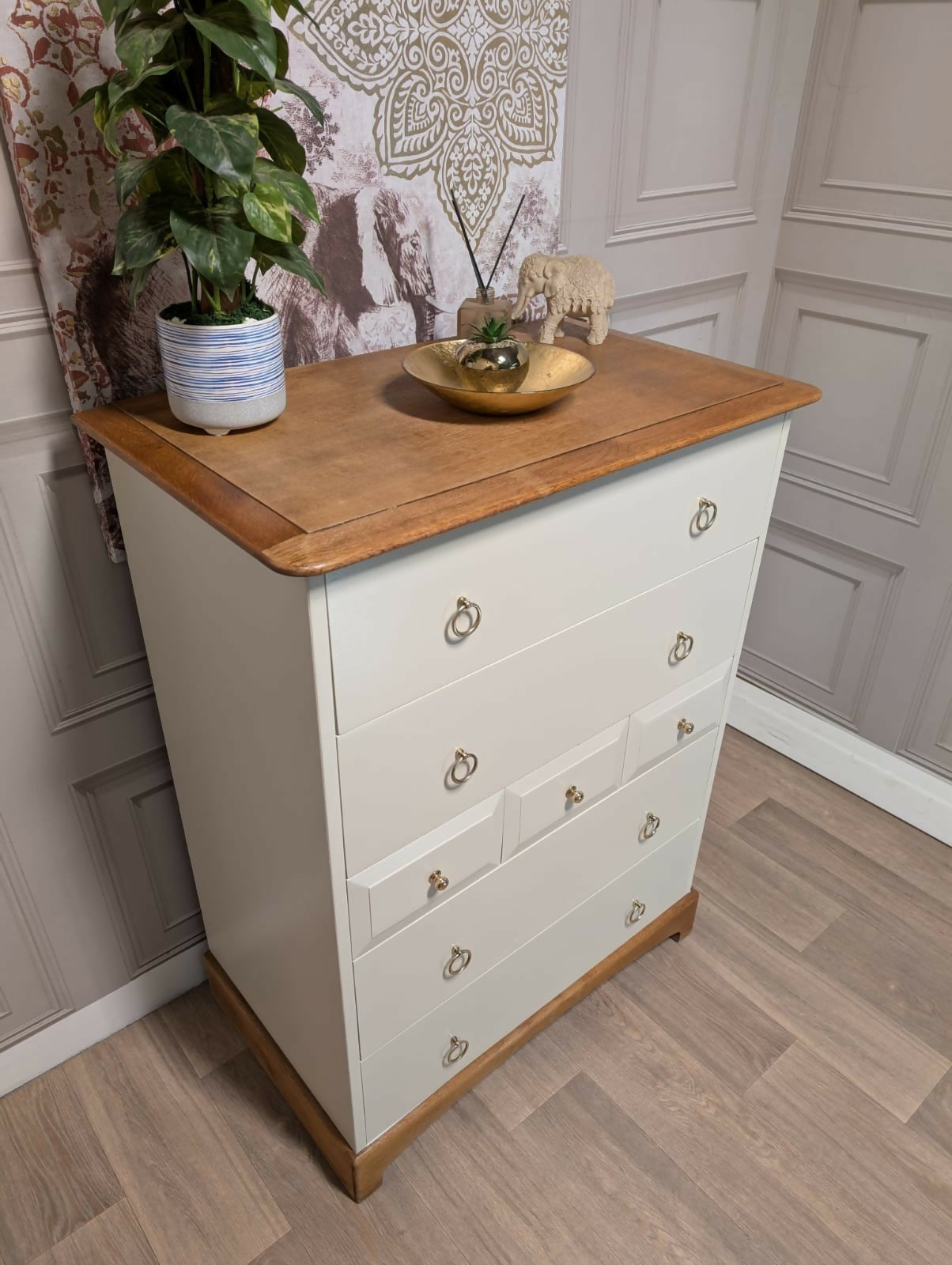 Stag Madrigal Tallboy Chest of 7 Drawers Brass Handles