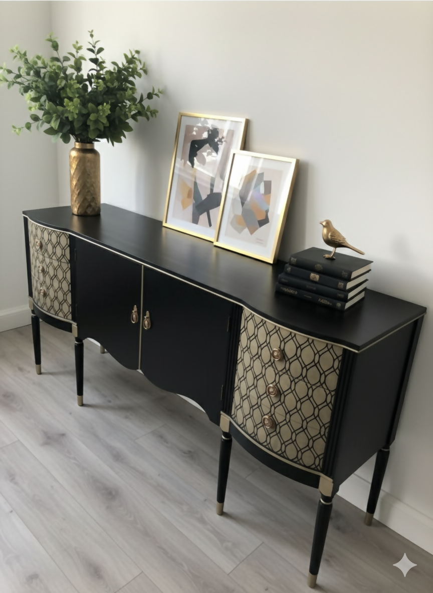 strongbow sideboard in black and vintage gold