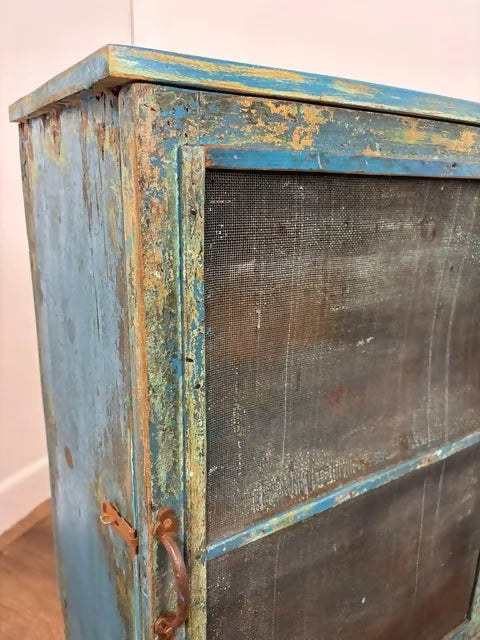 Rustic Indian Reclaimed Wood Blue Distressed Cabinet