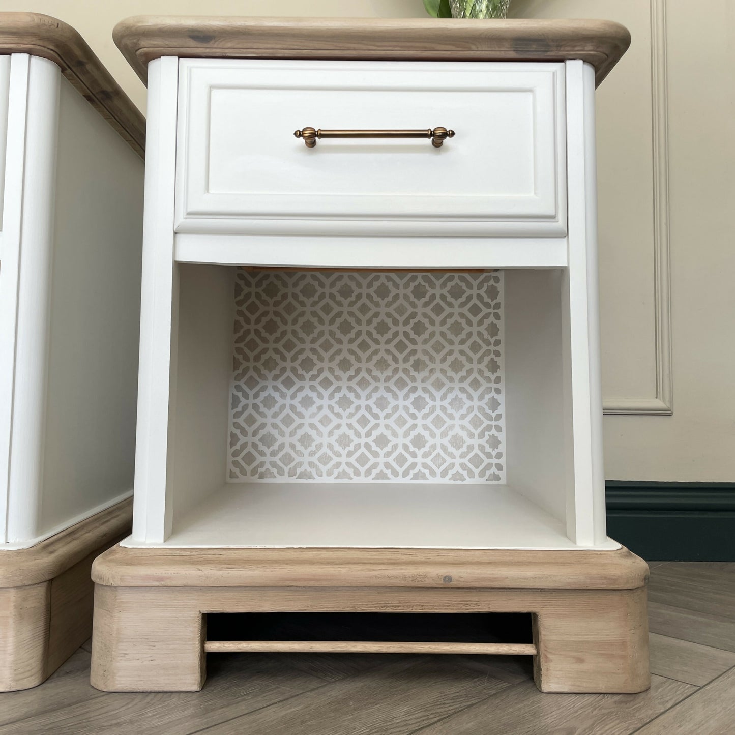White Bedside Tables Pair | Solid Wood Nightstands with Drawer & Shelf | Hand Painted Vintage Side Tables | Bedroom Furniture Set