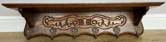 Coat Rack Vintage French Carved Oak Wall Mounted 6 Hooks Rack Hanger LOT 6368