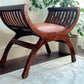 Vintage Carule Stool/Seat Indonesian Teak, Leather Padded Seat Cushion A Beauty!