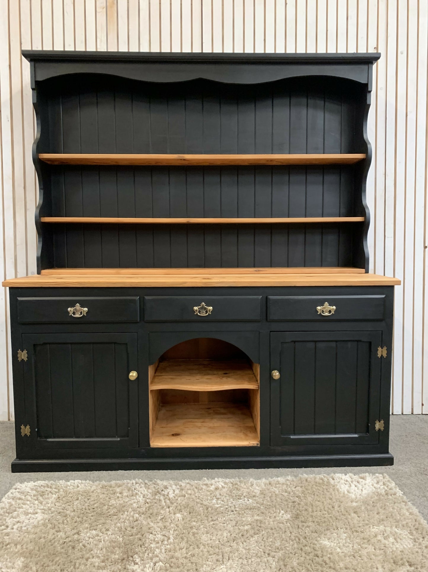 Painted Black upcycled Pine country farmhouse large 2 DOOR Welsh Dresser.