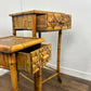 Pair of Vintage French Bamboo Side Tables with Hand-Painted Rose Detail