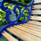 Cast Iron and Oak Garden Bench finished in Cadburys Blue