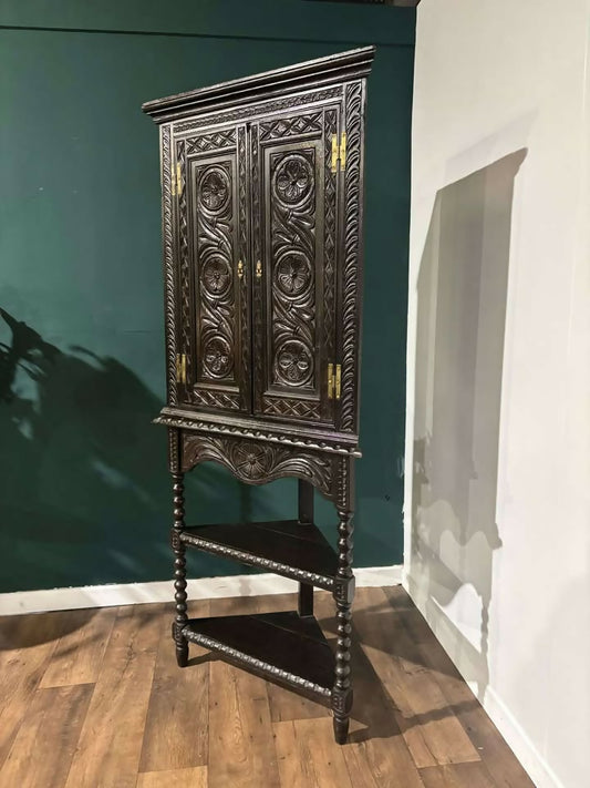 Antique Heavily Carved Corner Cabinet88