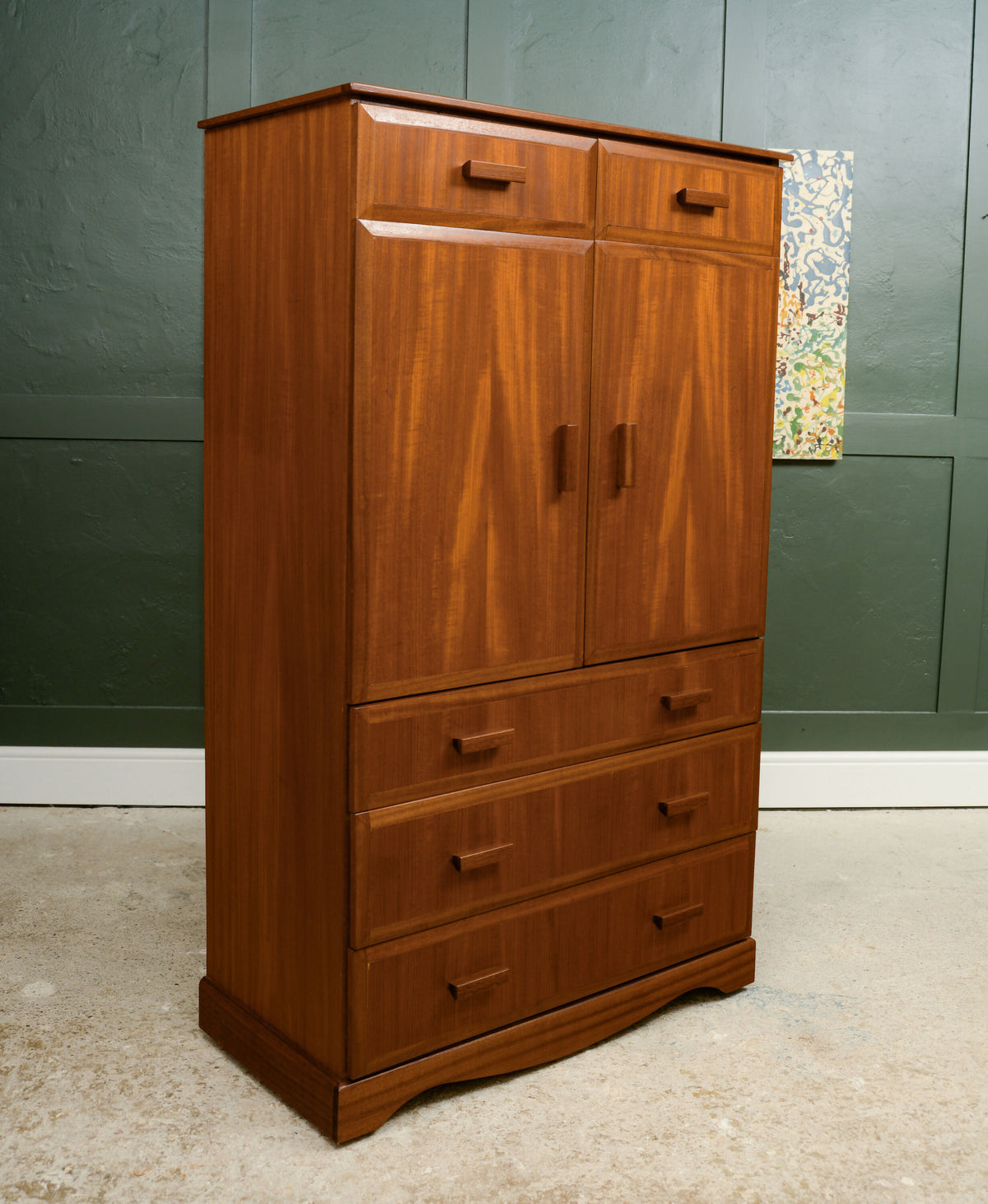 Large Mid Century Tallboy Linen Cabinet with Drawers