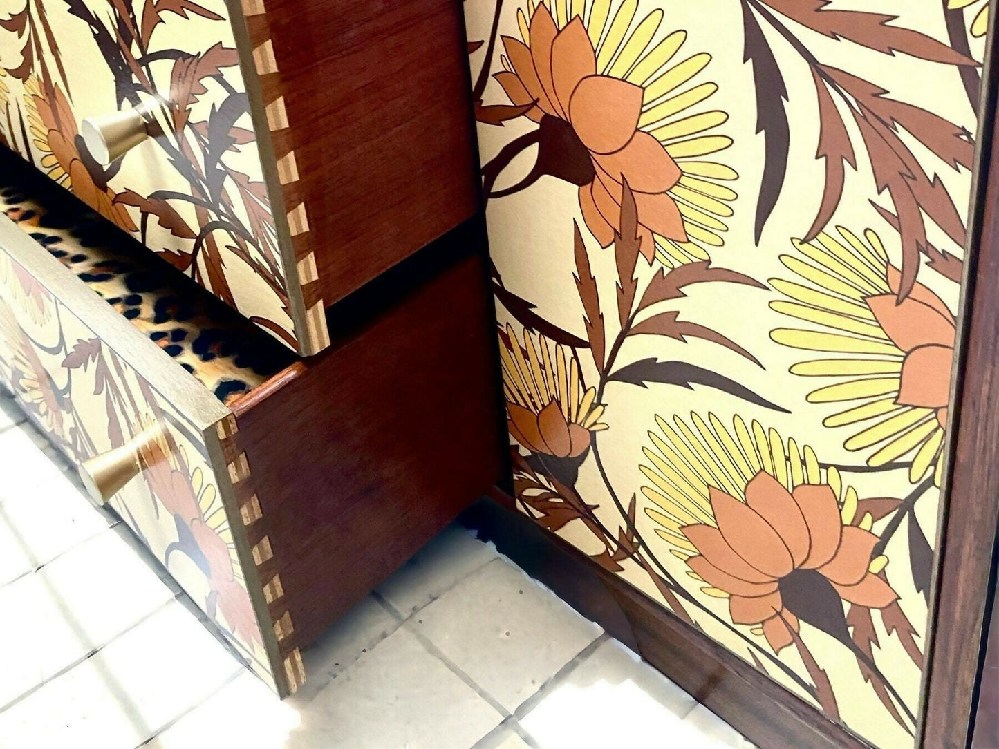 Upcycled Vintage Mid Century Sideboard, Tv Unit , 1970's Floral Print , Living Room, Dining Room Storage.