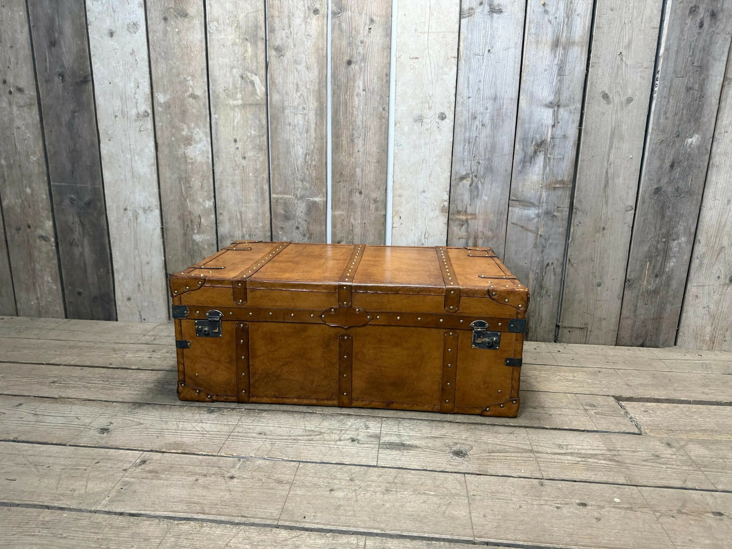 luxury tan leather coffee table trunk.