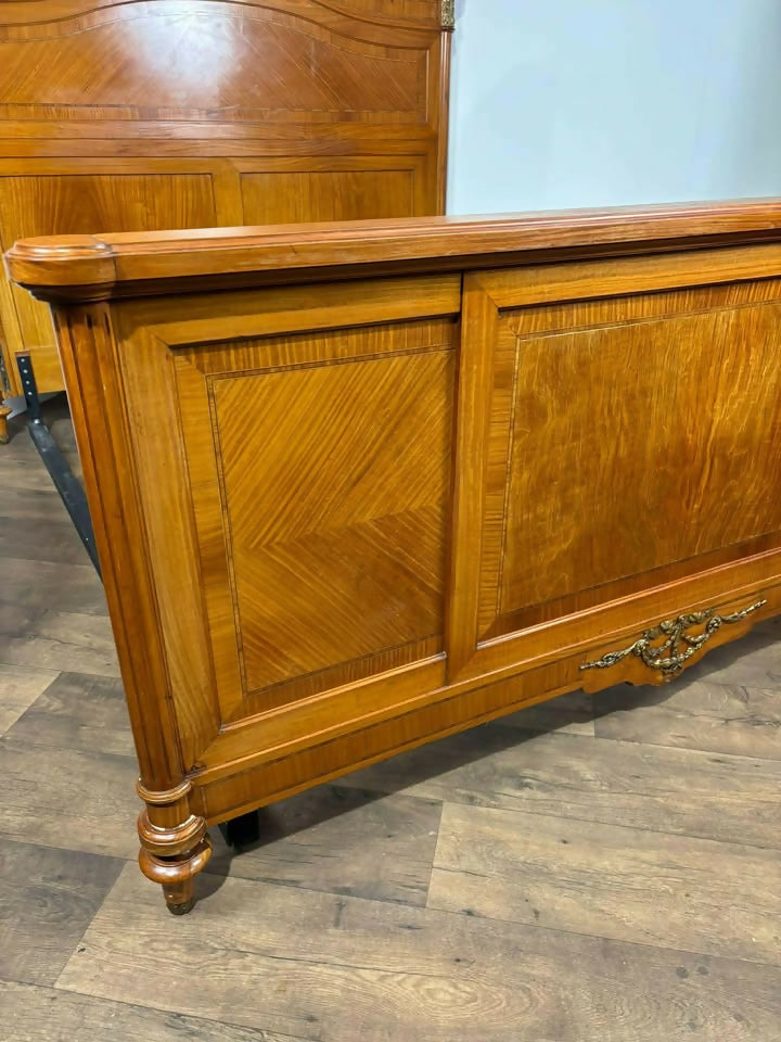 Early 20th French Style Walnut Veneered Bed Frame - 6ft Bed Frame With Gilt Metal