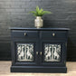 MADE TO ORDER: Upcycled sideboard/buffet with wallpaper fronts, drawers – Dark navy sideboard, Giraffe themed wallpaper