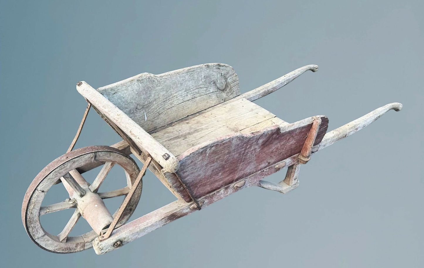 Vintage Antique Rustic French Wheelbarrow, Early 1900s