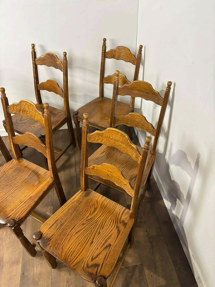 Set of Six Custom Made Elm Bar Back Dining Chairs