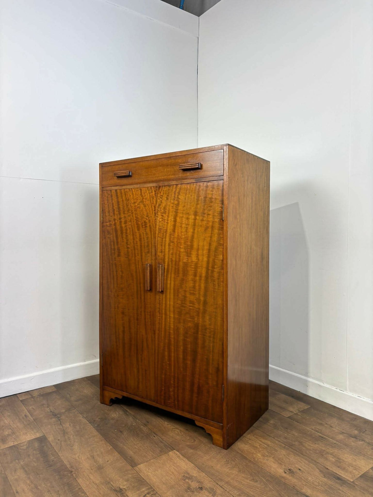 Vintage Oak Tallboy Wardrobe with Drawer Over Cupboard