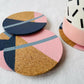 SOLD Set of 4 Cork Coasters - Hand Painted Geometric/Modern Design (Pink/Pale Blue/Navy)