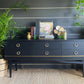 Sideboard With Drawers, TV Cabinet, Black Low And Wide, Mid Century.
