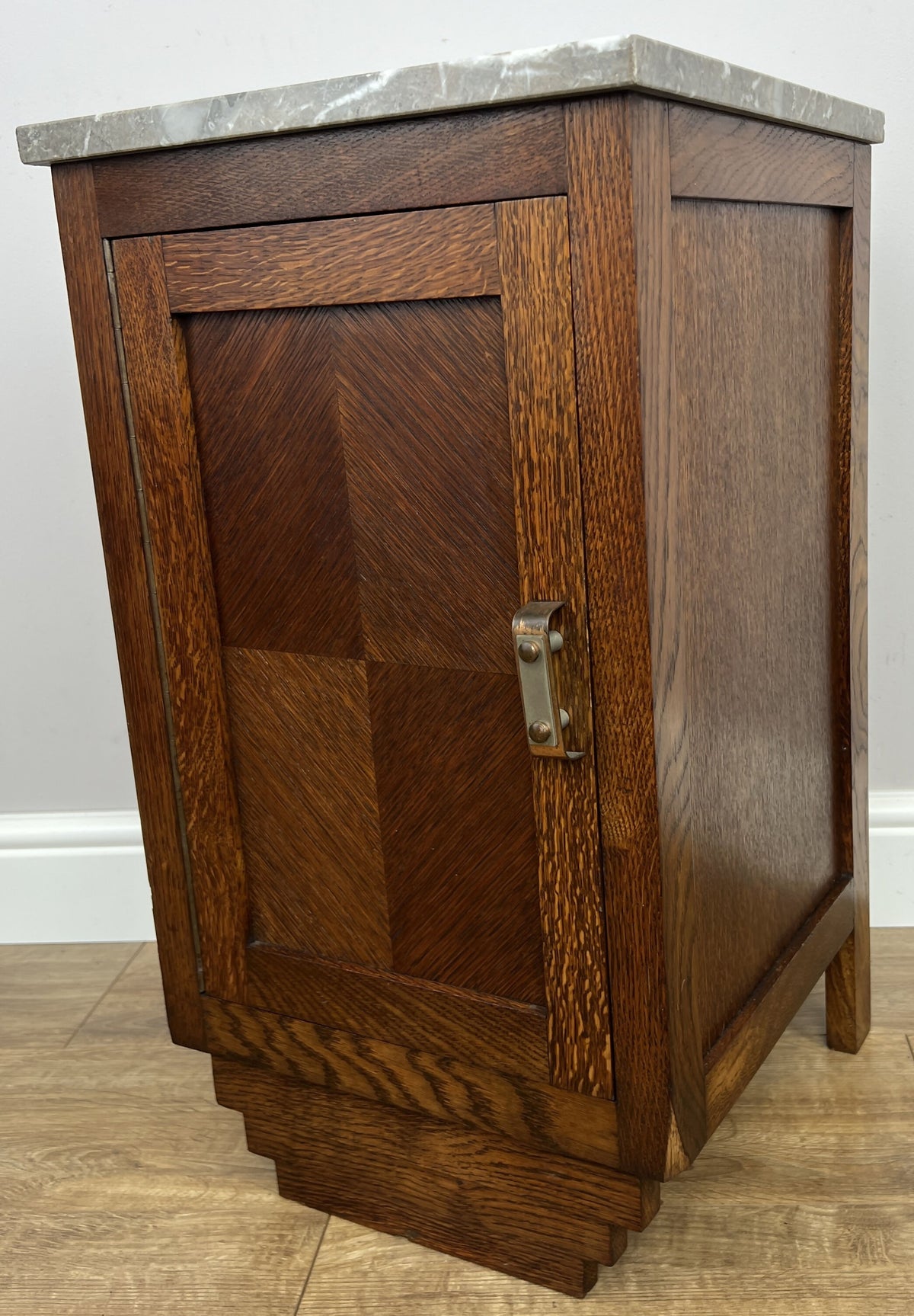 Pair of Bedside Tables Antique French Style Oak Marble Top Cabinets LOT 6573