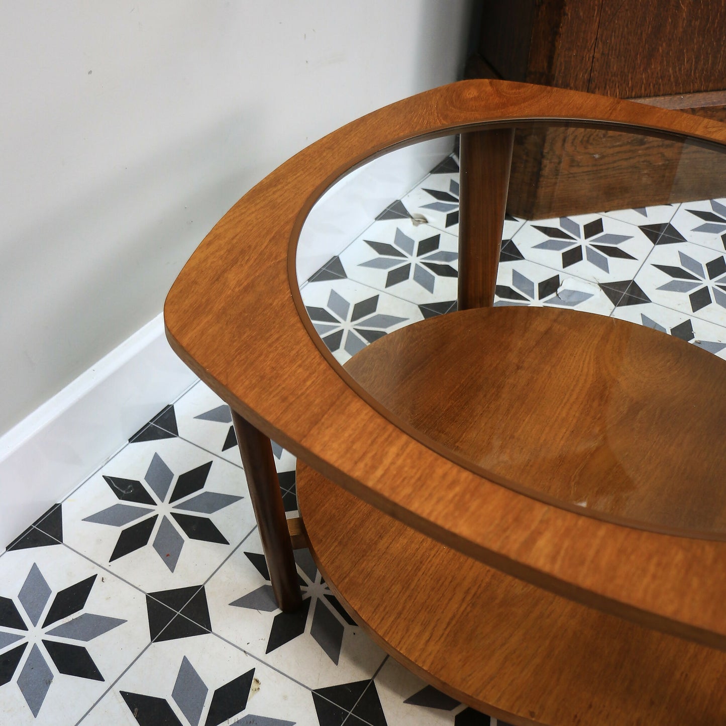 Remploy Teak Coffee Table with Two Tiers Glass Top and Afromosia Legs