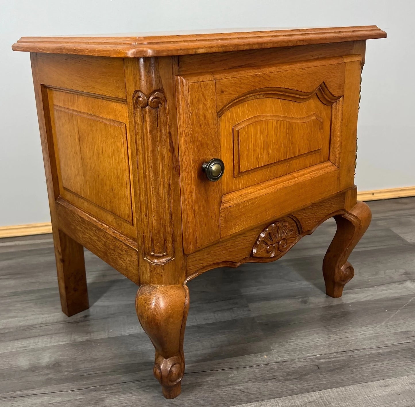 Pair of Bedside Tables Vintage French Louis Oak Nightstands Cabinets LOT 3518