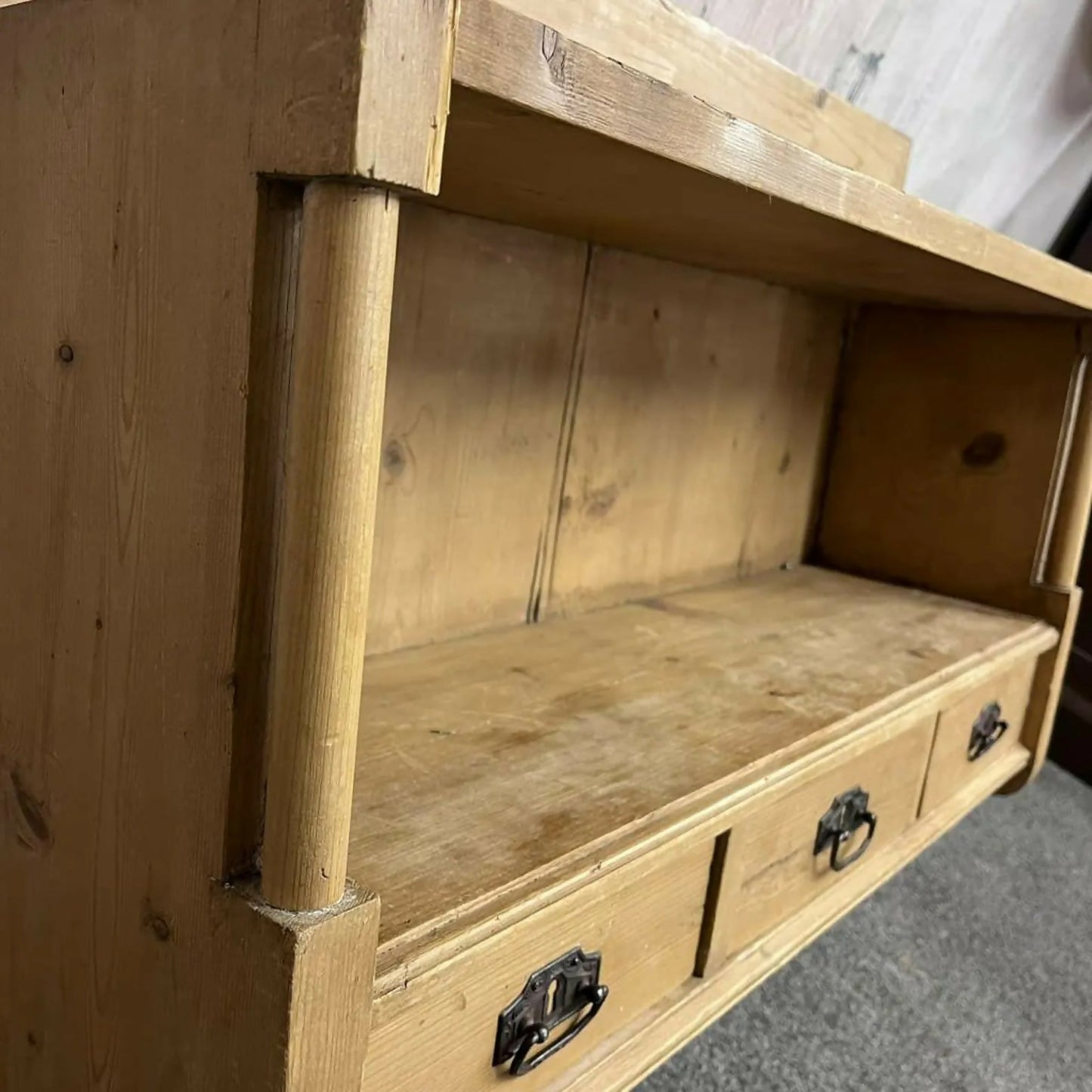 Rustic Reclaimed Timber Wall Shelf Unit 3 Drawers