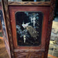 Eastern/Oriental Folding Peacock Fire Screen / Decorative Table Screen Carved Wood & Mother Of Pearl Style Inlay