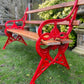 Ornate Red Garden Bench with Oak Planks